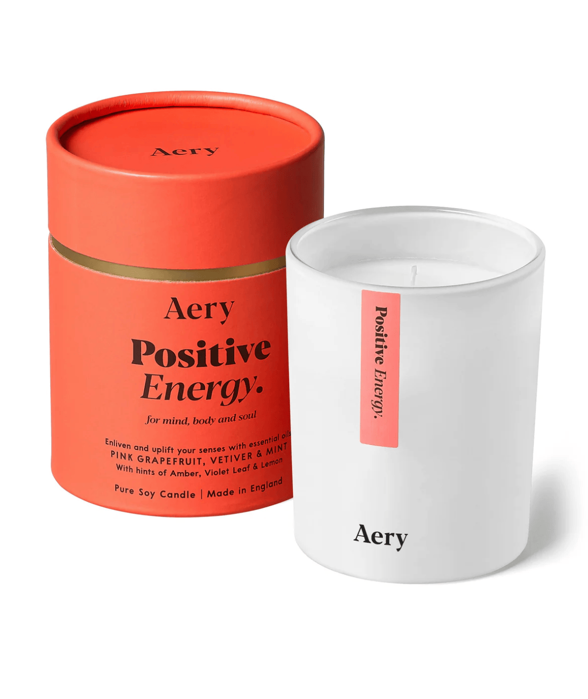 Aery Positive Energy candle and packaging on a white background