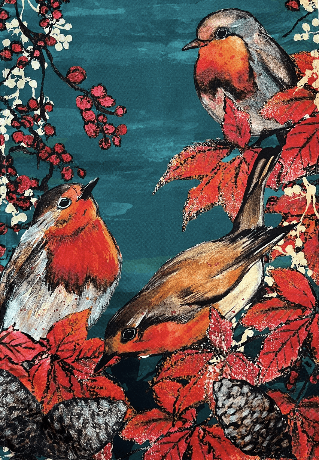 Tea Towel Winter Robin Design by Dollyhotdogs