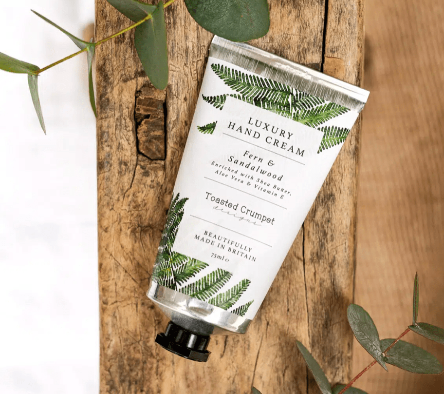 Fern & Sandalwood Luxury Hand Cream tube out of its box