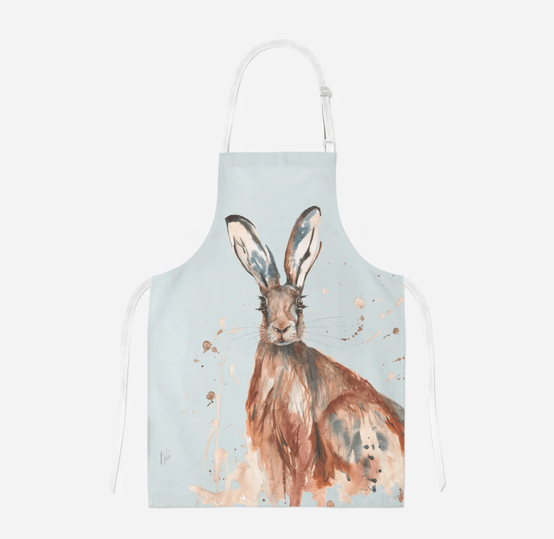 Apron with a rabbit design on a light blue background