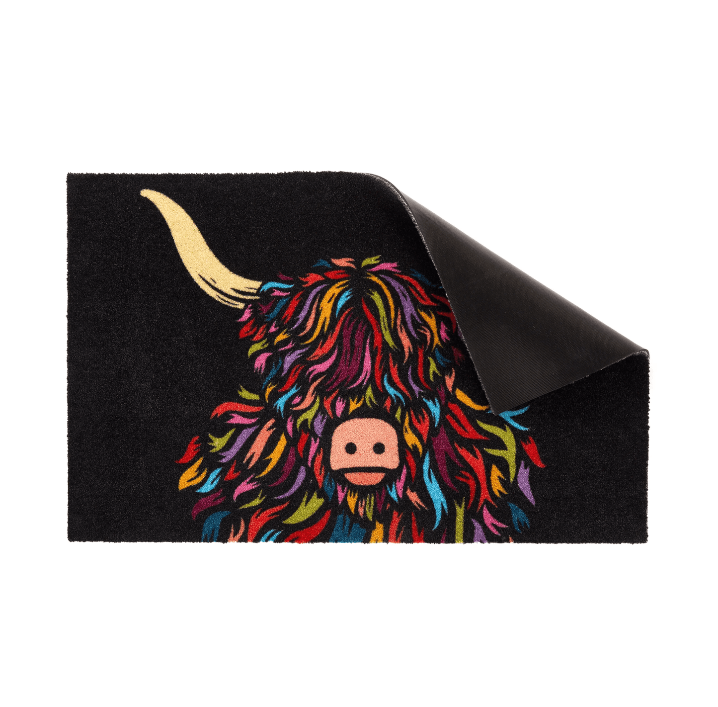 Highland Cow Machine Washable Indoor Doormat by Artsy Mats Sowing Backing