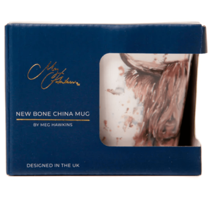 Meg Hawkins Highland Cow China Mug in it's gift box