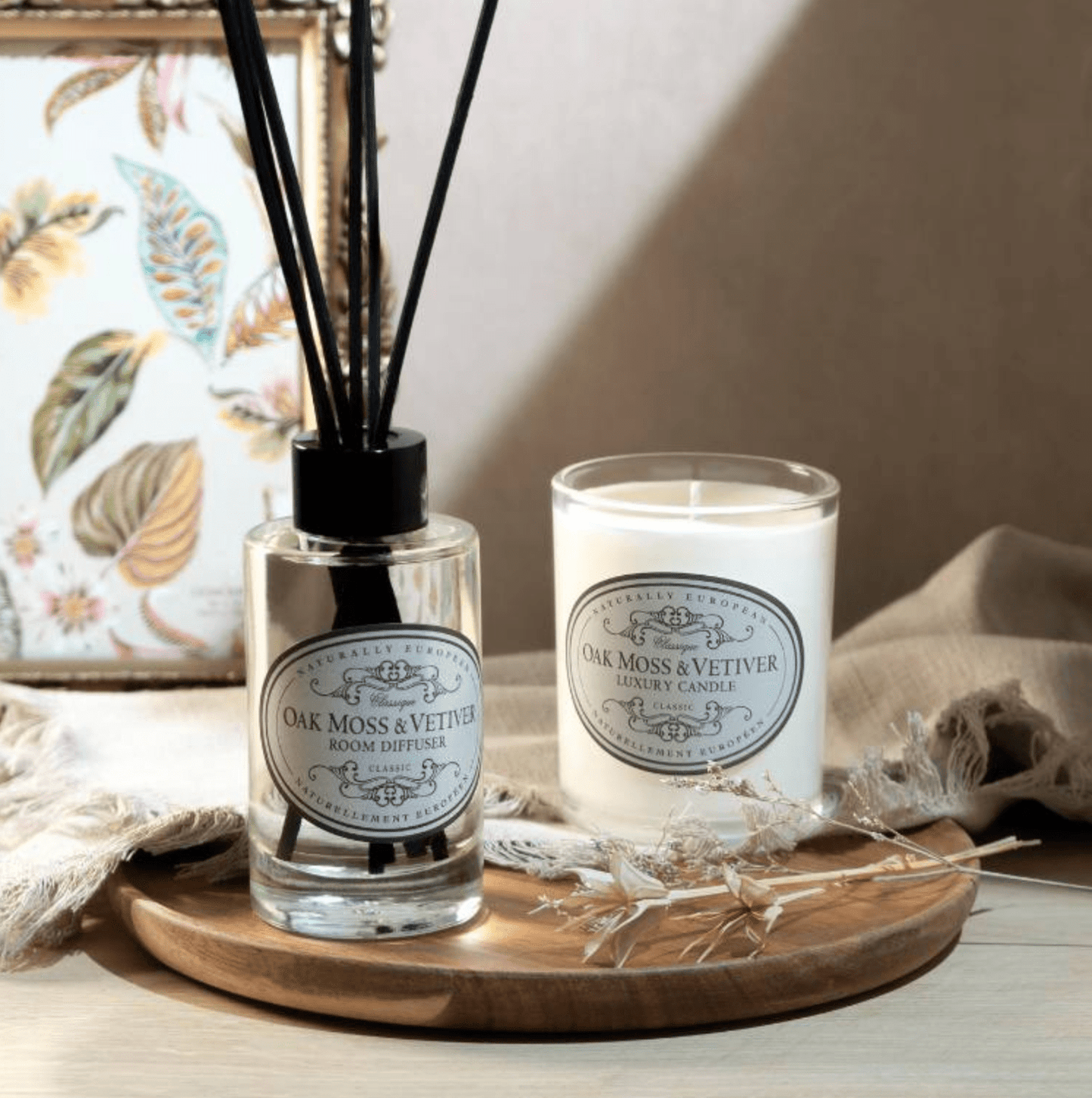 Naturally European Oak Moss & Vetiver Reed Diffuser with matching candle by The Somerset Toiletry Company