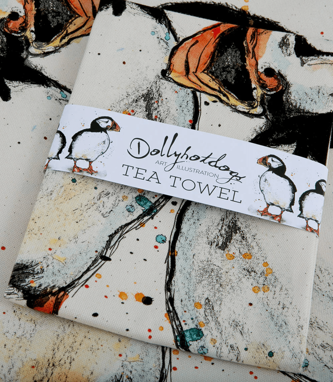 Puffin Tea Towel by Dollyhotdogs
