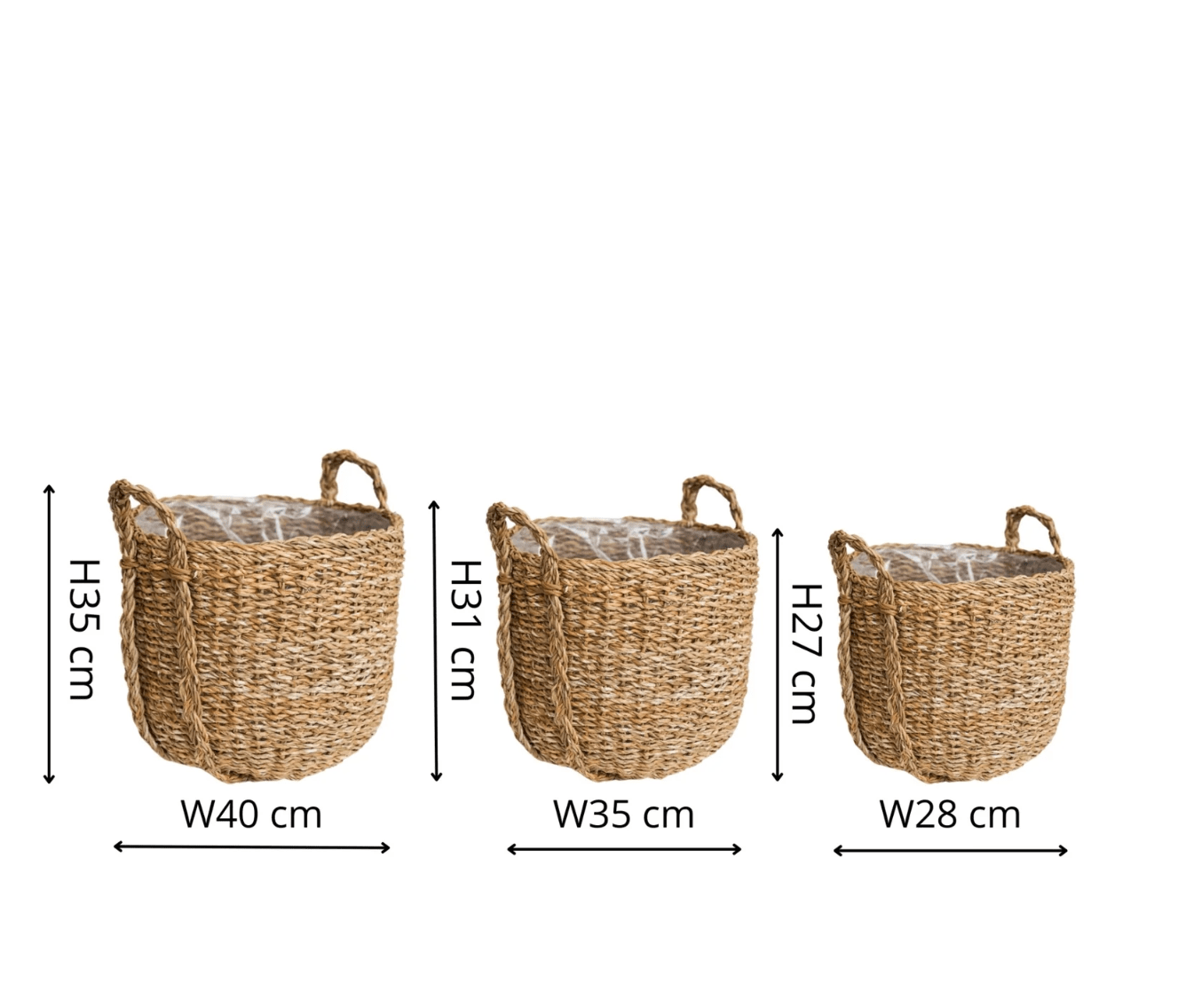 Tenno Natural Basket Set of 3 by Ivyline Measurements