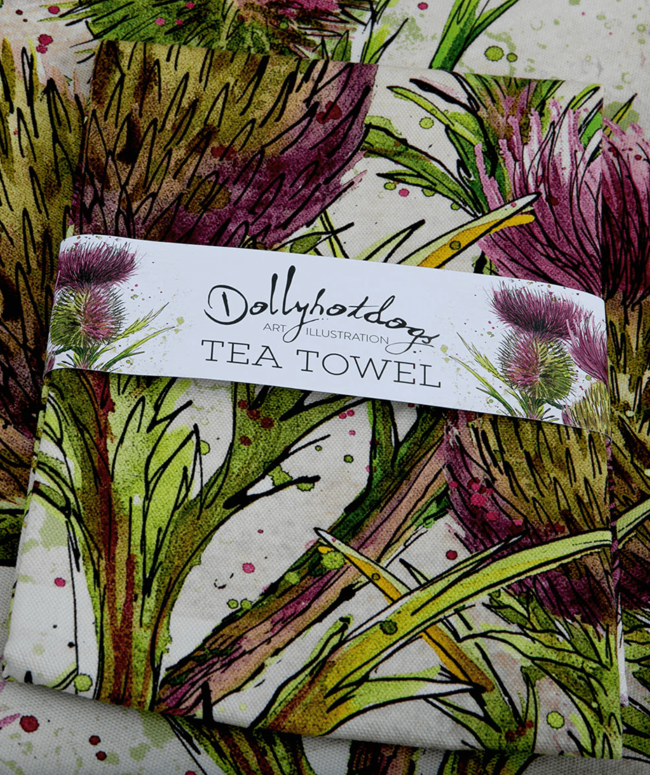Tea Towel with Thistle design print by Dollyhotdogs.