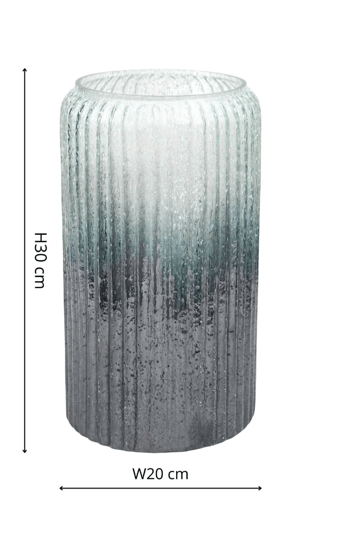 Verre Frosted Ribbed Glass Vase Atlantic Blue