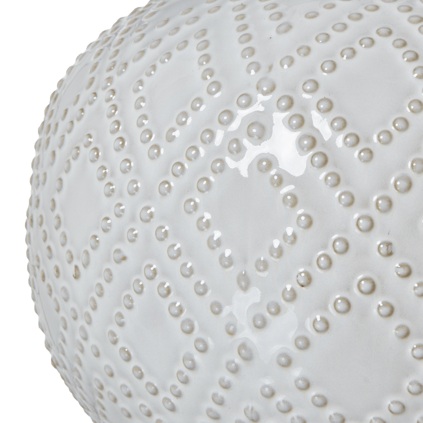 White Beaded Ceramic Lamp With Linen Shade