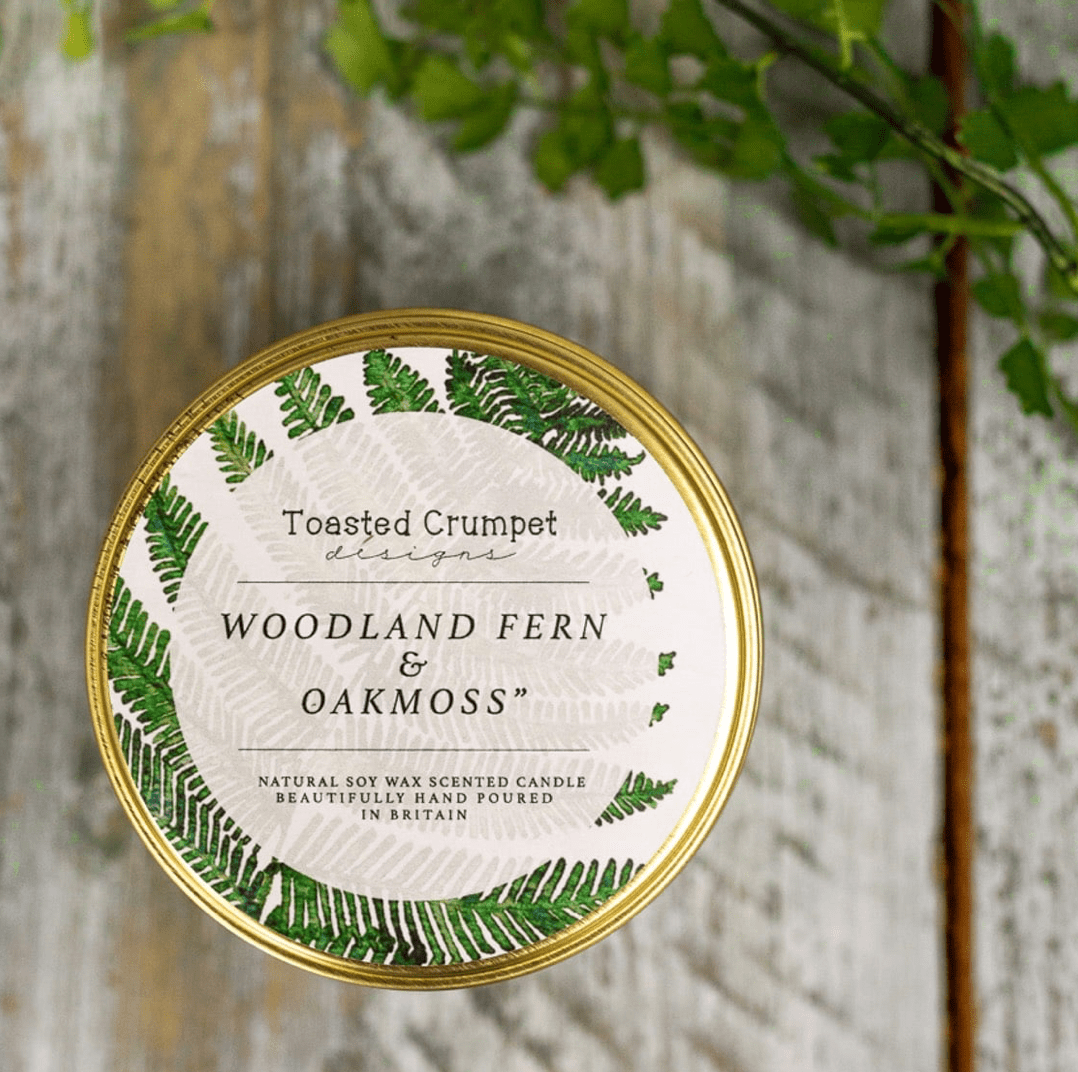 Toasted Crumpet Woodland Fern & Oakmoss Scented Candle lid detail