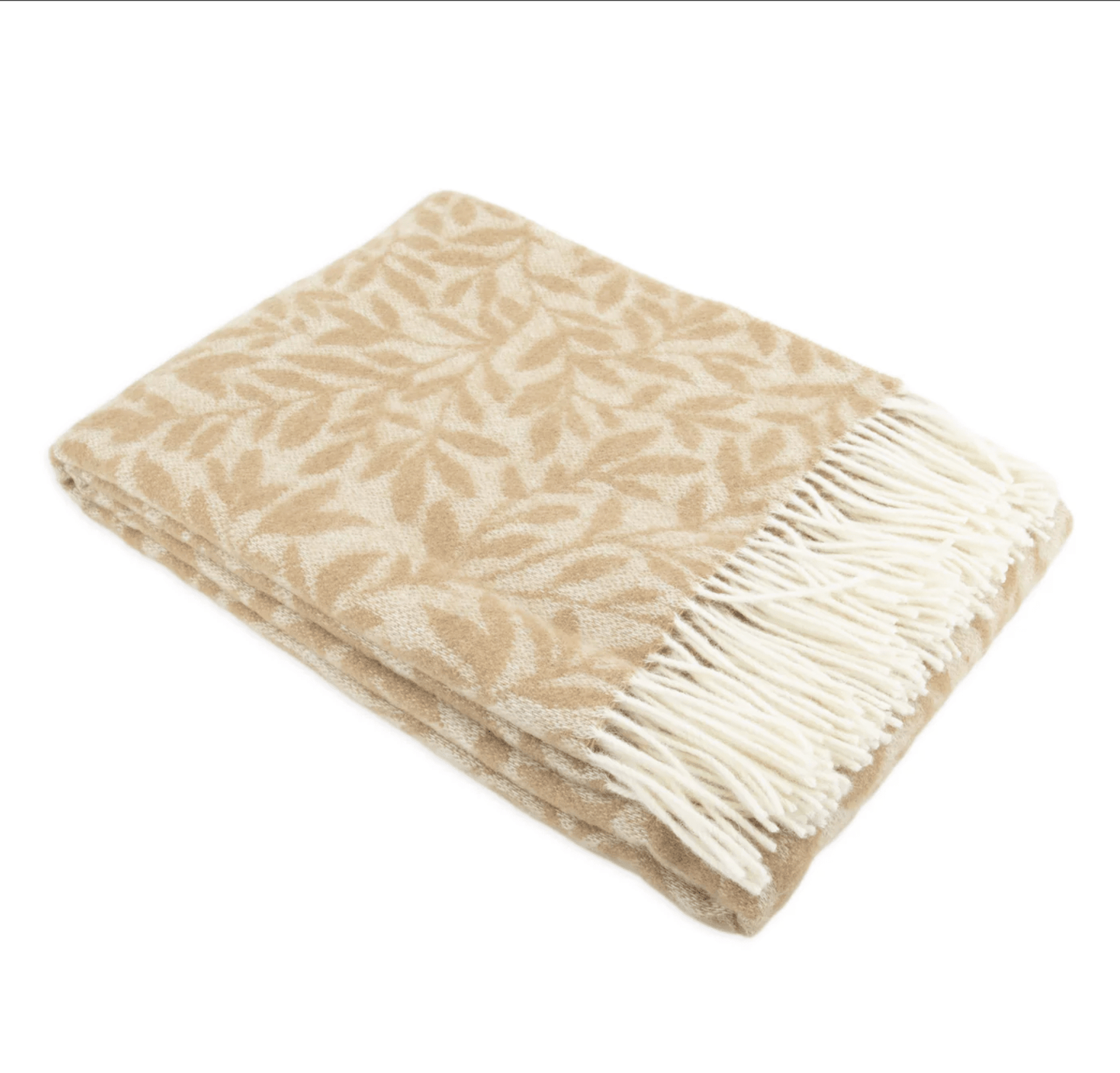 Wool Blanket With Beige Leaf Design up close