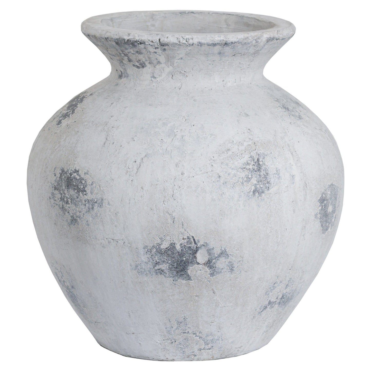 A large antique grey ceramic vase with a textured finish, suitable for displaying faux flowers.