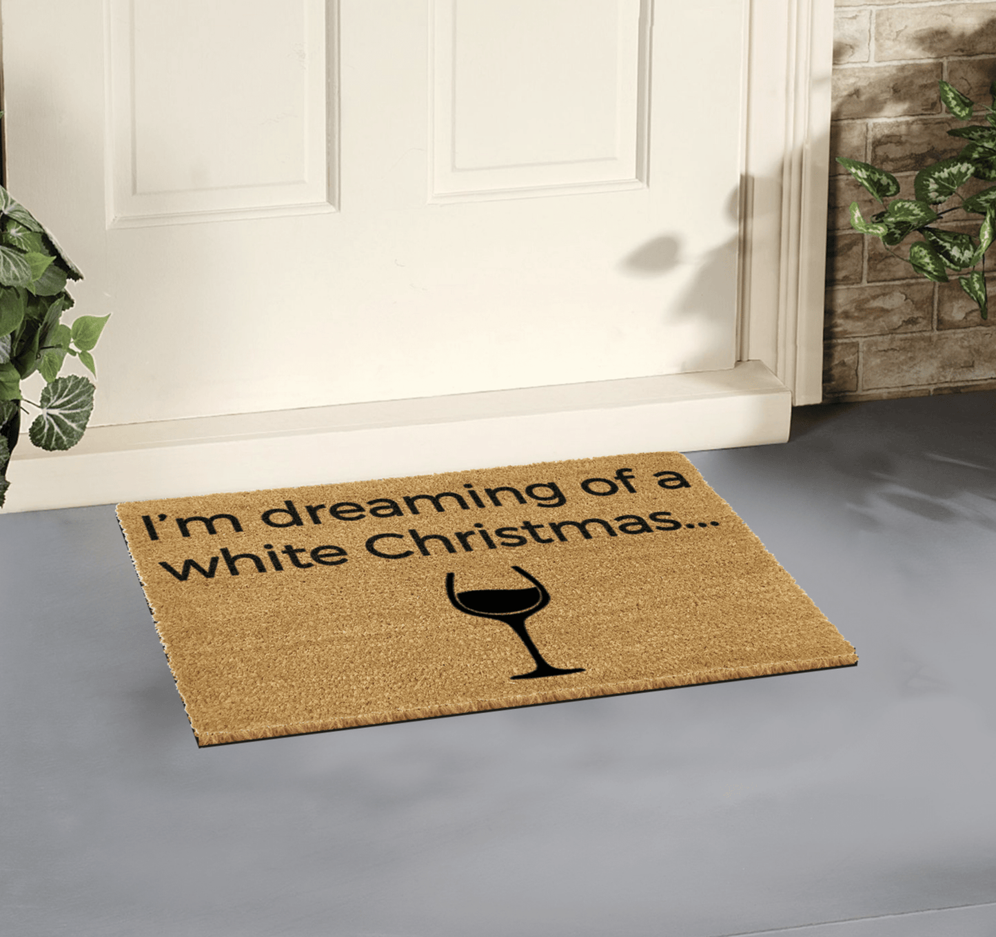 Artsy Coir Doormat' I'm Dreaming of a White Wine Christmas' Design