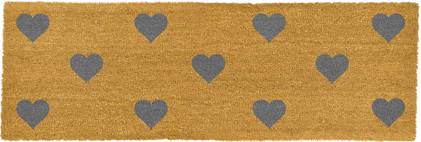 Artsy Double Width Patio Door Mat Grey Hearts detail