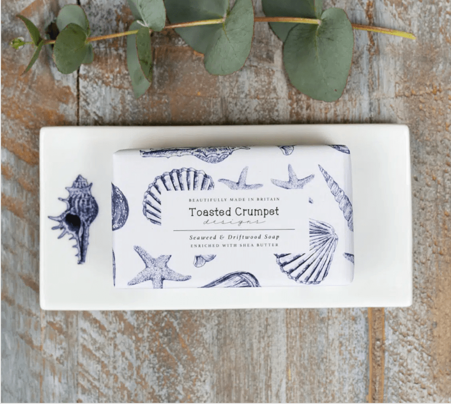 Toasted Crumpet Rectangular Soap Dish Shell Design with matching soap bar