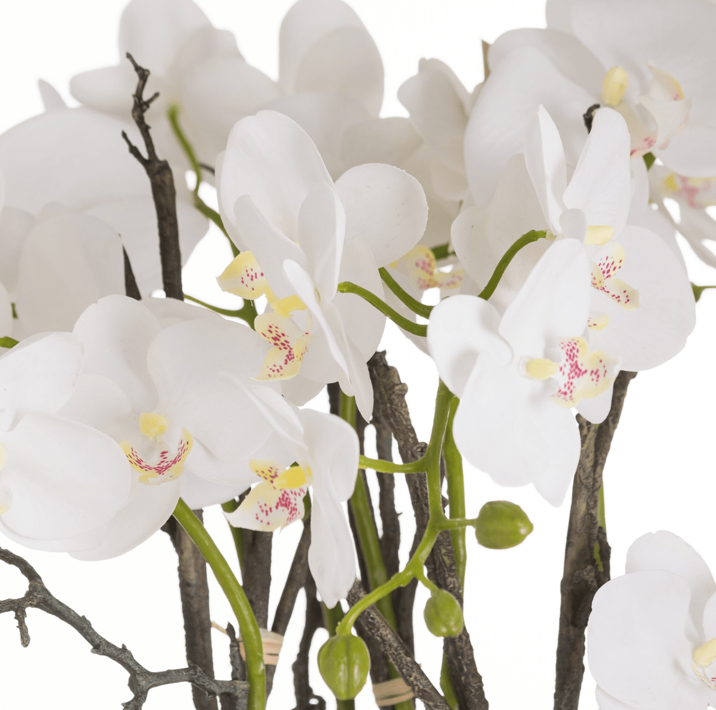 Large Artificial White Orchid in Stone Pot