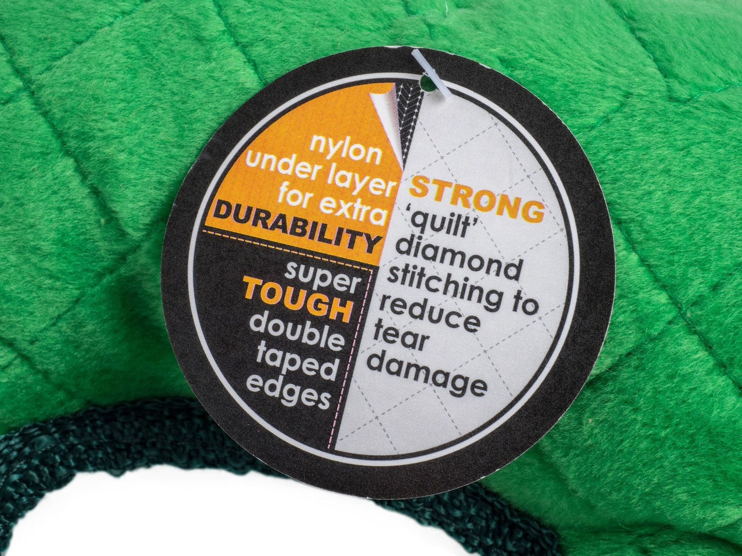 Petface Tough Green Gator Dog Toy Tag Details