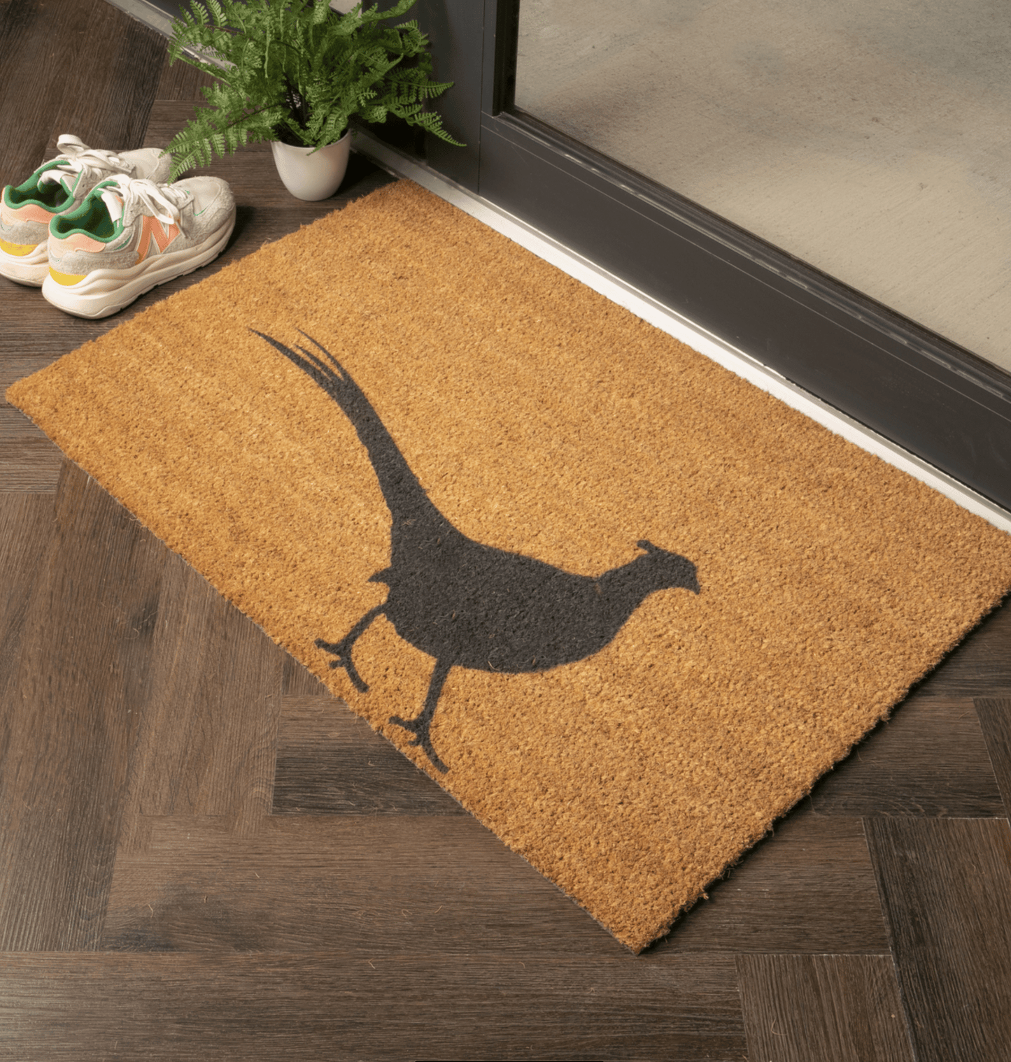 Artsy Coir Doormat Extra Large Grey Pheasant Design