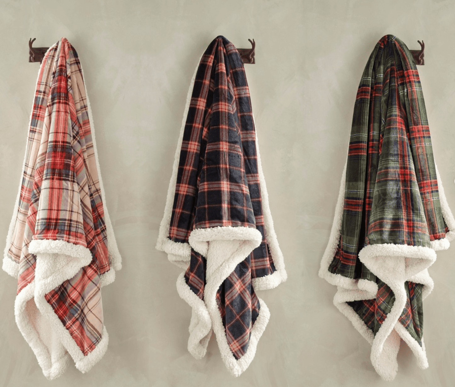 Walton & Co Check Sherpa Flannel Throw Red