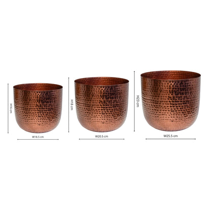 Felix Hammered Metal Planter Set of 3 bronze dimensions