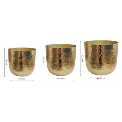Felix Hammered Metal Planter Set of 3 gold dimensions