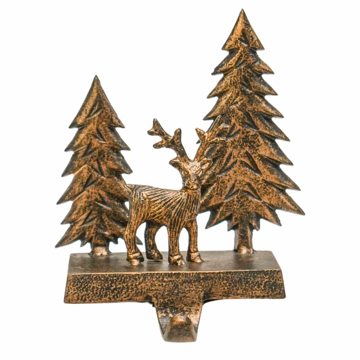 Stocking Holder Deer Scene Antique Brass
