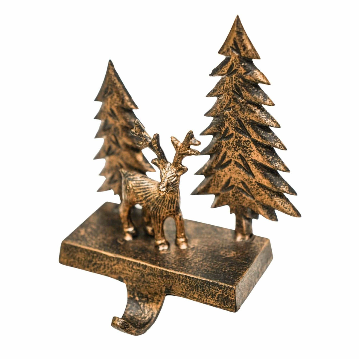 Stocking Holder Deer Scene Antique Brass