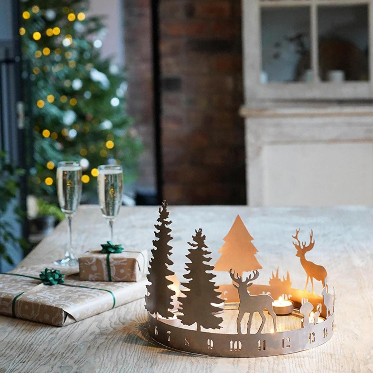 Round Advent Forest Tealight Centrepiece Metal