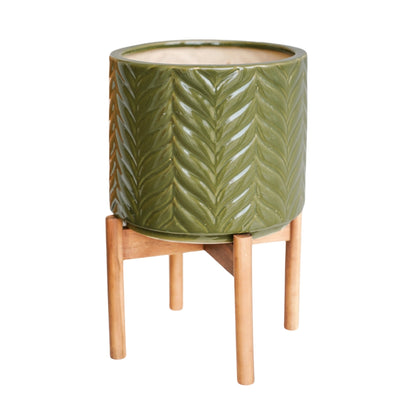 Aspen Chevron Planter by Ivyline olive green on Stand