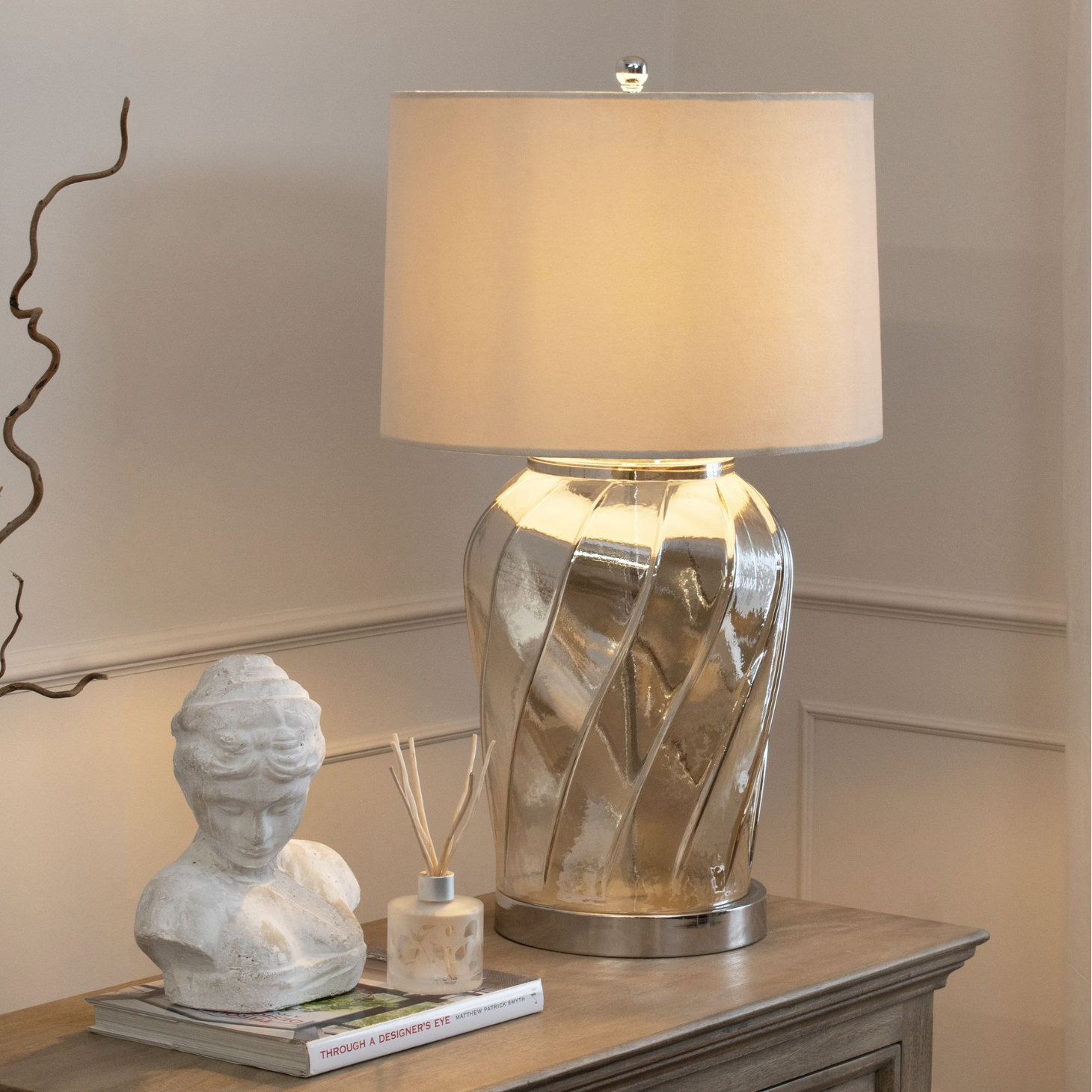 Ambassador Metallic Glass Lamp With Velvet Shade