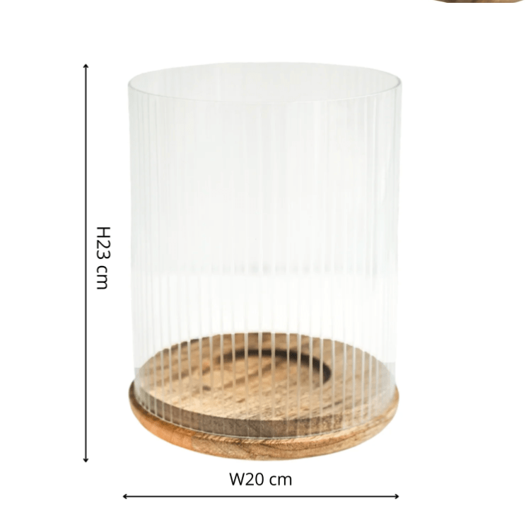 Amelia Ribbed Glass Wooden Candle Holder