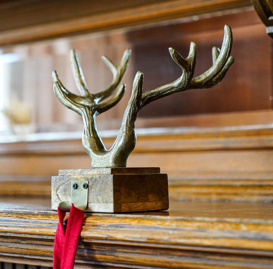 Antler Stocking Holder Antique Brass Cast Iron