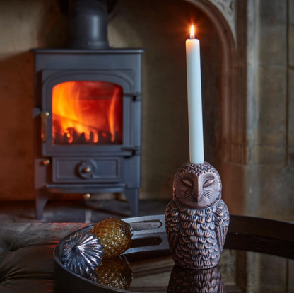 Cast Aluminium Owl Candle Holder - Copper