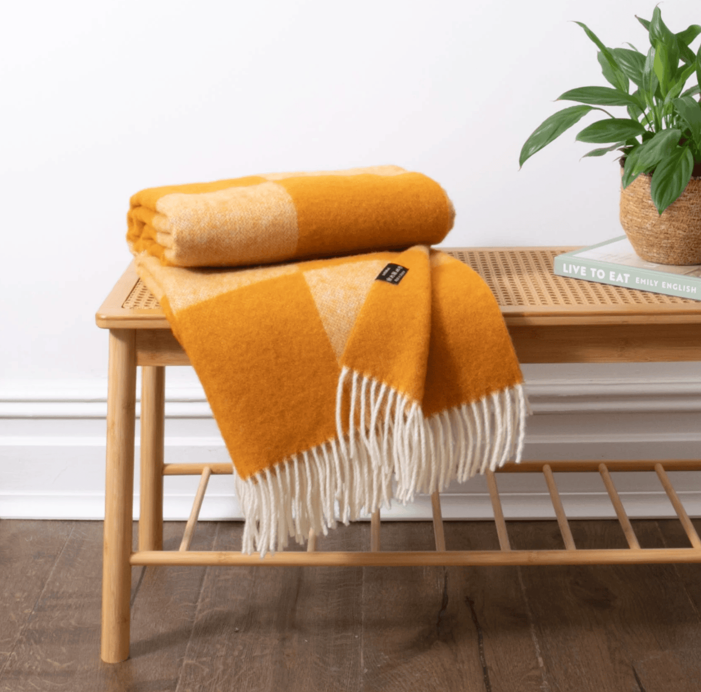 Orange Checkerboard Blanket Made with 100% Wool