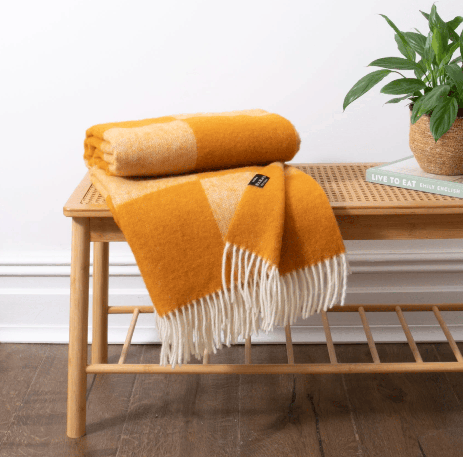 Orange Checkerboard Blanket Made with 100% Wool