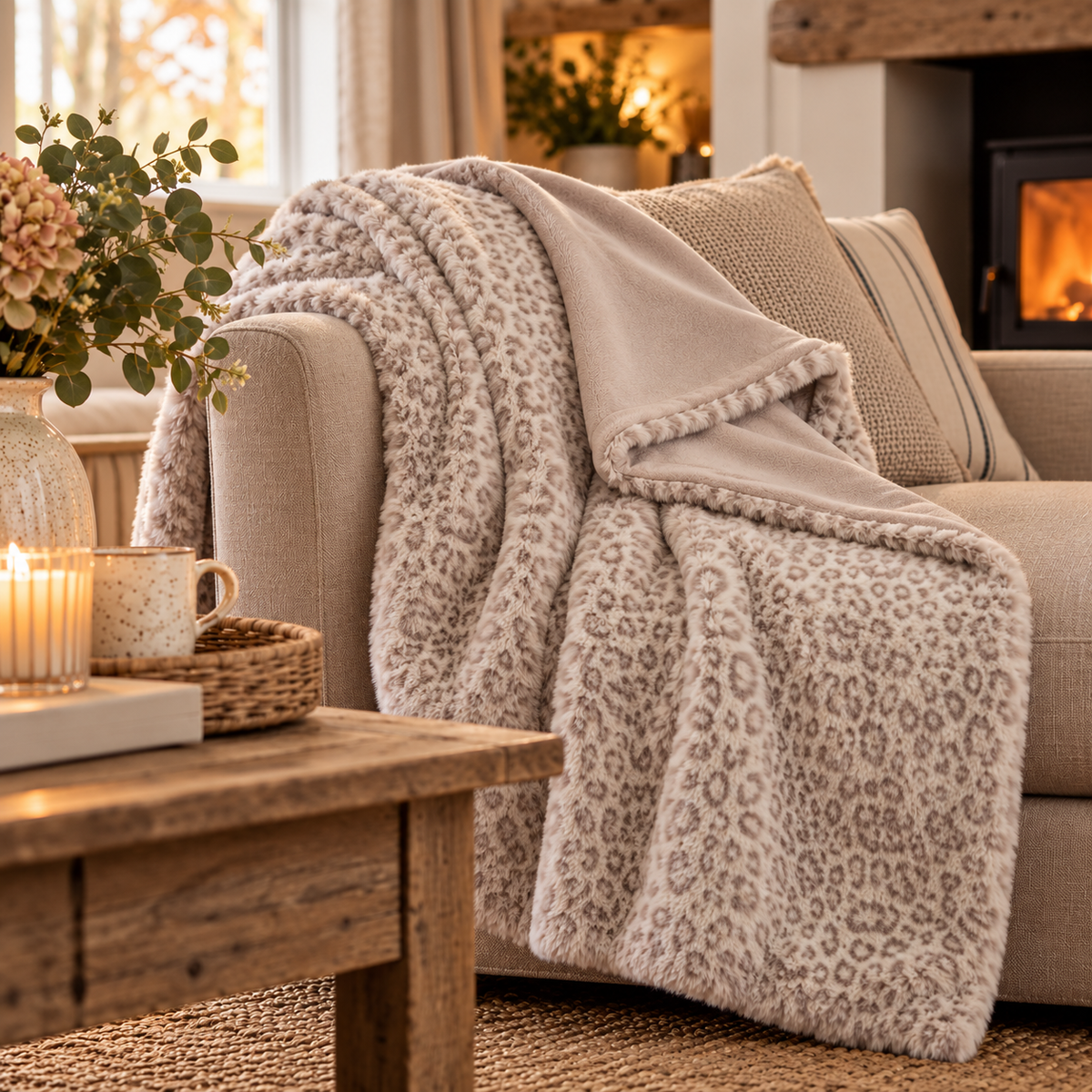 Walton & Co Faux Fur Throw Snow Leopard 