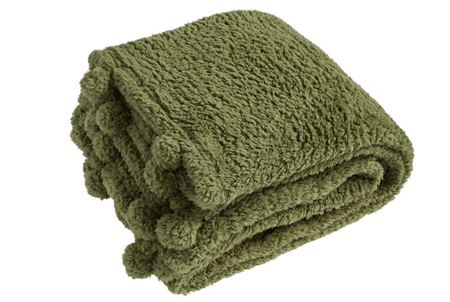 Folded green blanket on a white background