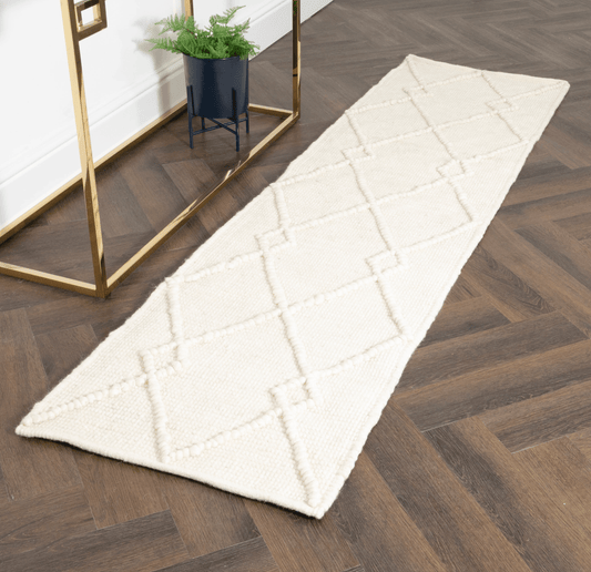 Jute Runner Rug Cream Diamond Design