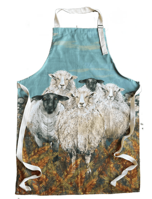 Apron with sheep design on a white background