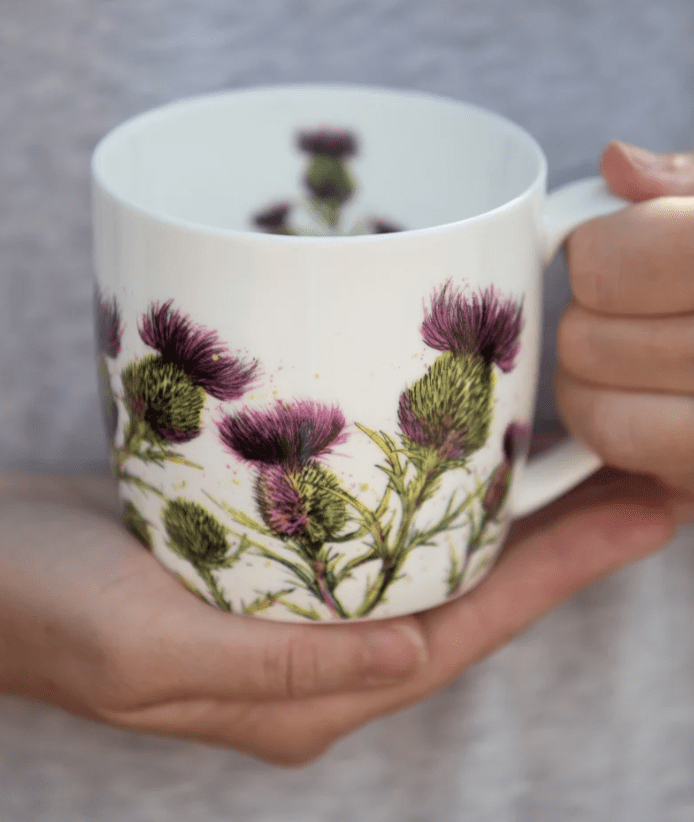 Bone China Mug with Thistle design by Dollyhotdogs