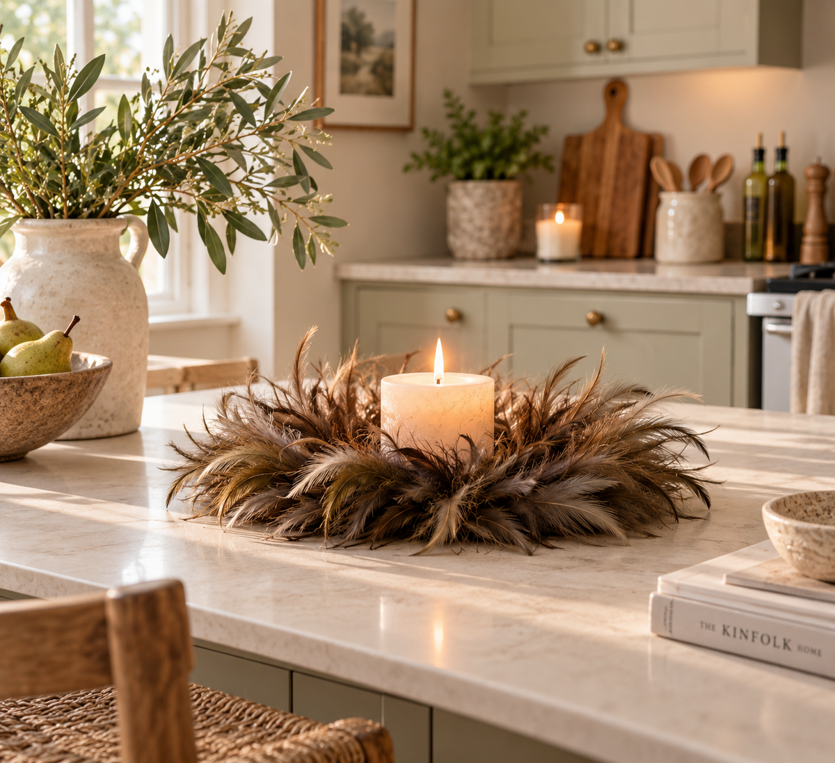 Feather Wreath Candle Holder Lifestyle Image