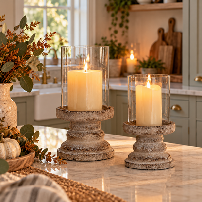 Ferro Large Hurricane Lantern Lifestyle Image in Shaker Kitchen