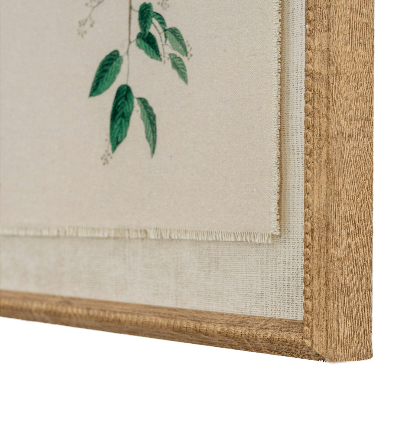 Framed artwork with green leaves on a beige background