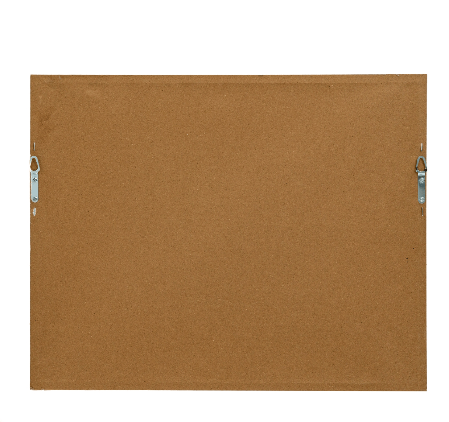 Brown cork bulletin board with two metal clips on a white background
