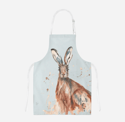 Apron with a rabbit design on a light blue background