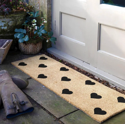 Patio Doormat Hearts Black Print Design by Artsy