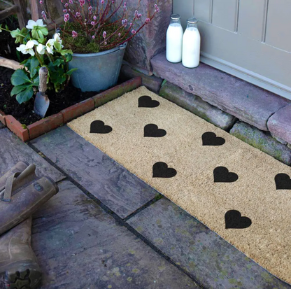 Patio Doormat Hearts Black Print Design by Artsy