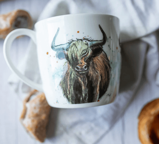 Highland Cow Bone China Mug by Dollyhotdogs