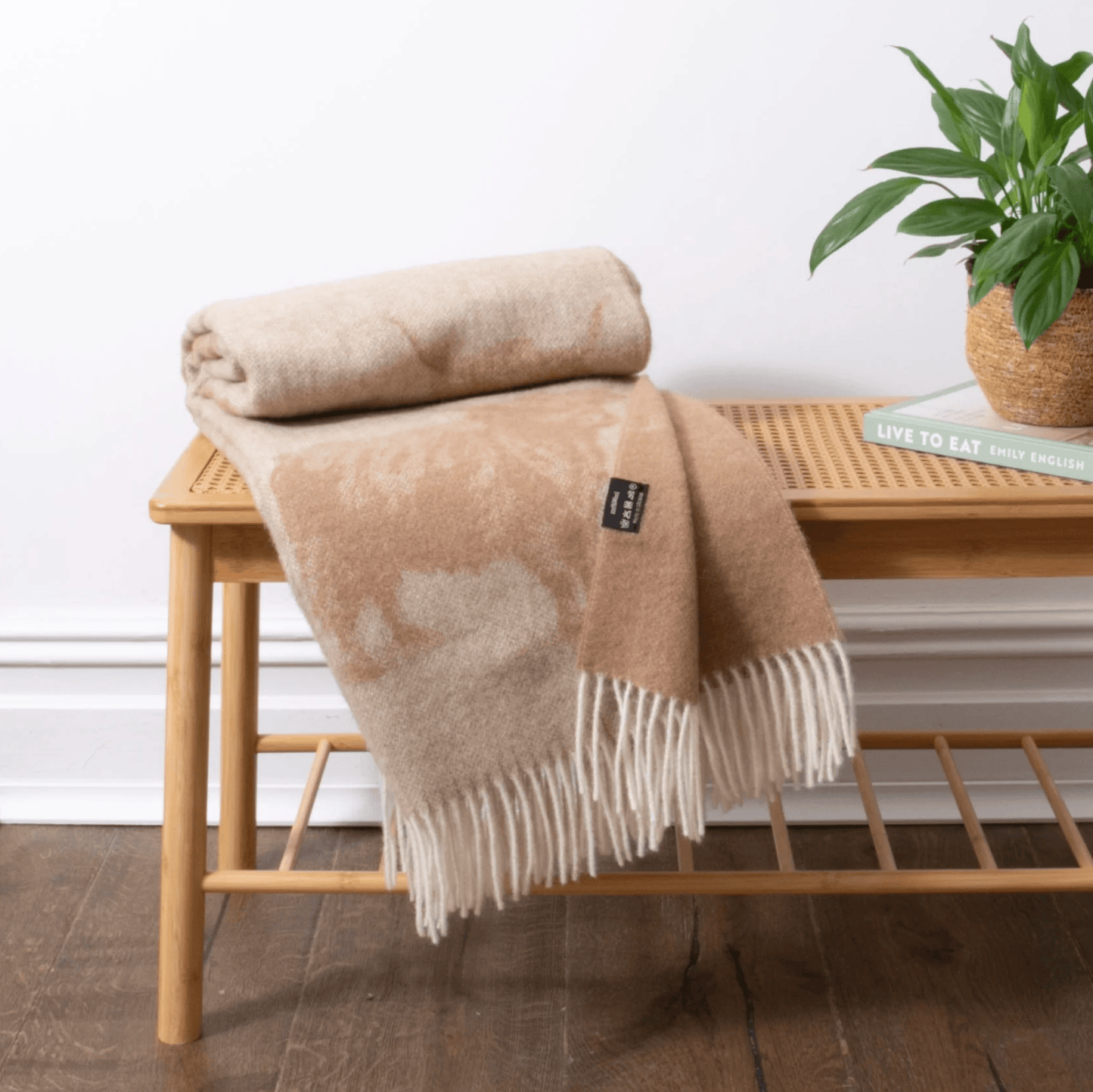 Highland Cow Beige Blanket Made with 100% Wool
