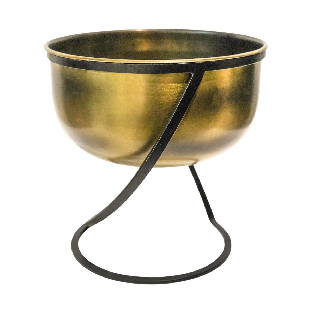 Ivyline Kensington Brass Planter with stand 28cm white background