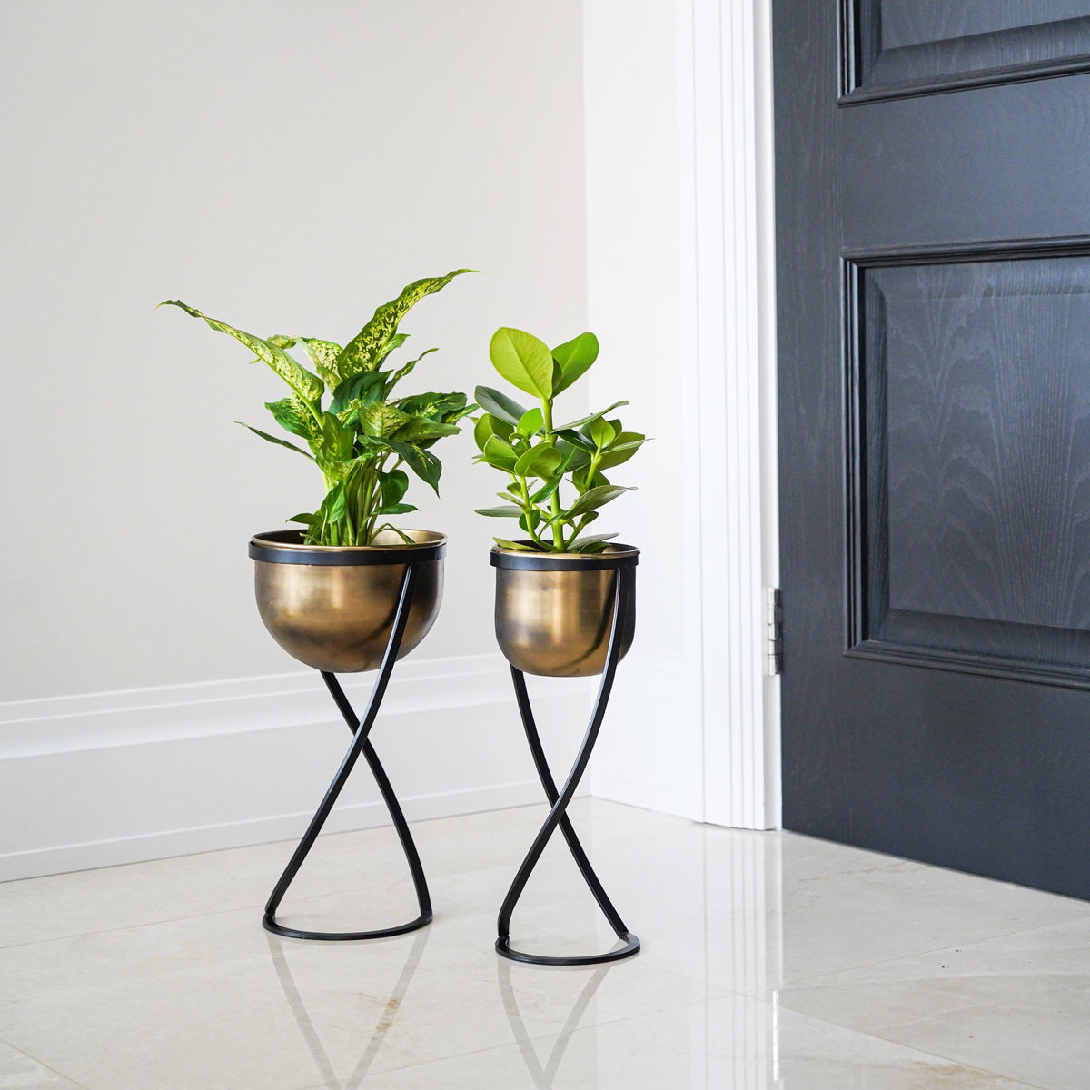 Ivyline Kensington Brass Planter with stand 14cm on the floor